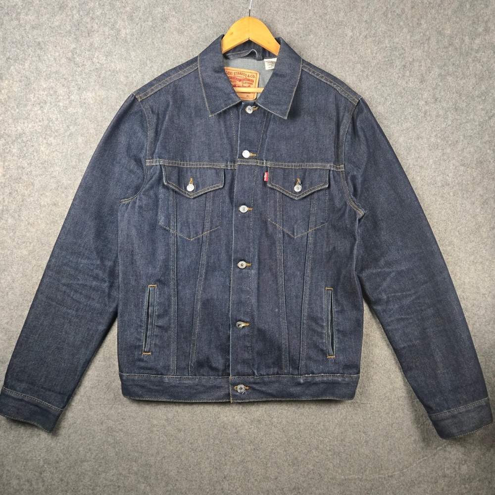 Levi's Denim Trucker Jacket Mens XL Blue Dark Wash Honeycomb Workwear Western